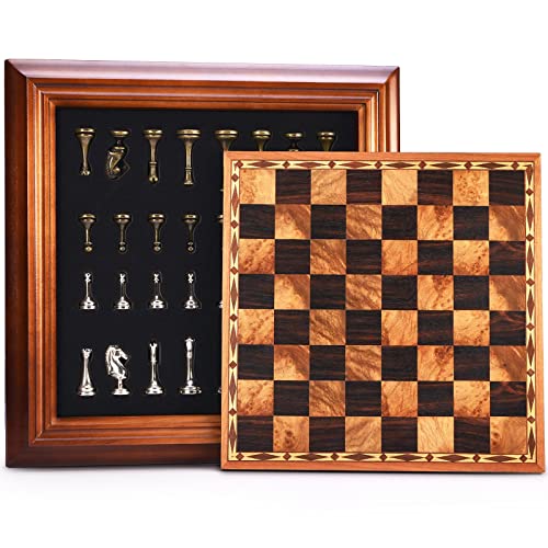 AMEROUS 14 inches Wooden Chess Set with Metal Chess Pieces