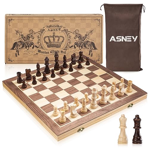 ASNEY Upgraded Magnetic Chess Set, 15" Tournament Staunton Wooden Chess
