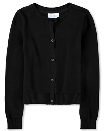 The Children's Place girls School Uniform Cardigan Sweater, Black, Large