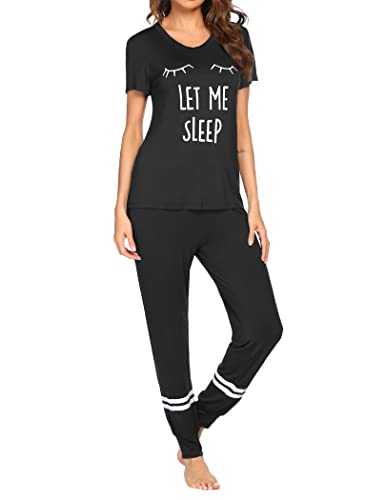 Ekouaer Women Pjs Sleep Tops wirh Pajamas Pants Cute Print