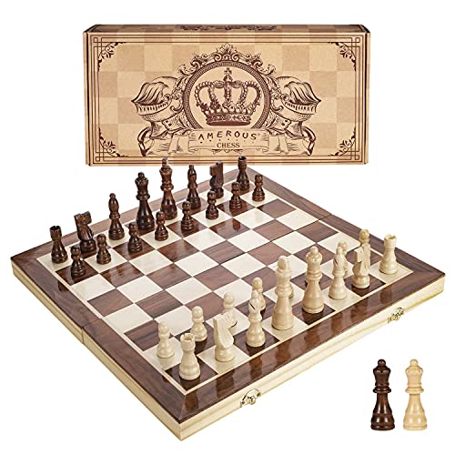 AMEROUS 15 Inches Magnetic Wooden Chess Set - 2 Extra